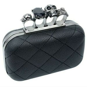 Quilted Skull Knuckle Clutch With Chain Strap